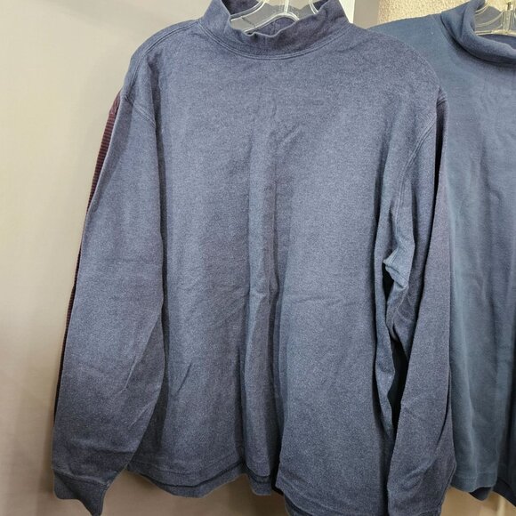 Men Shirt Top Turtle Neck Mock L Casual Cotton Blend Blue Red Solid Stripe Lot 3 - Picture 6 of 12